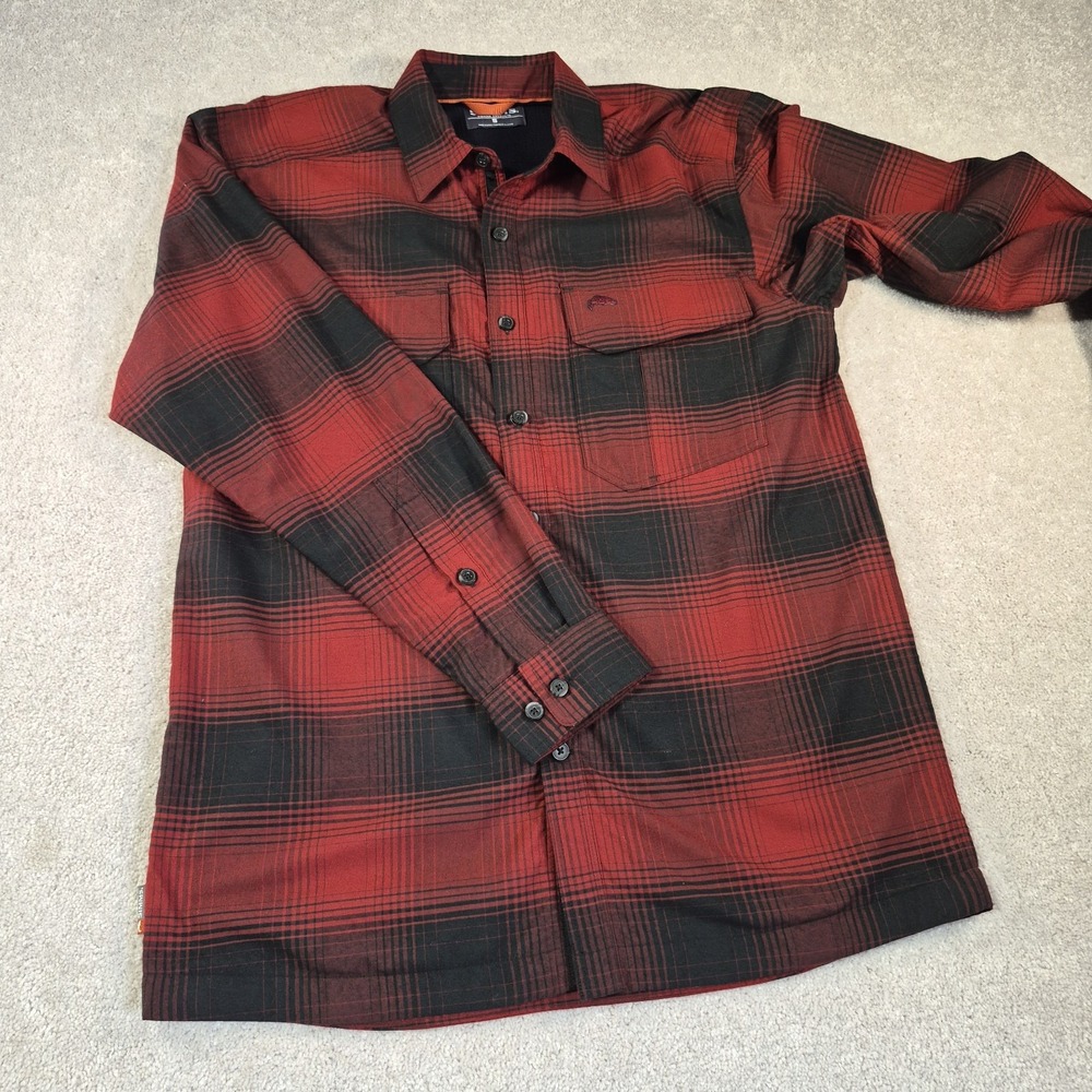 Simms Mens ColdWeather Buffalo Plaid Waffle Lined Button Up Jacket Small Fishing
